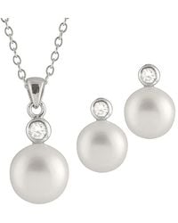 Splendid - Silver 8-8.5mm Freshwater Pearl & Cz Earrings & Necklace Set - Lyst