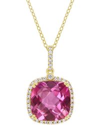 Rina Limor - Gold Over Silver Silver 8.38 Ct. Tw. Pink Topaz & White Sapphire Halo Pendant Necklace - Lyst