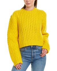 R13 Cropped Aran Women Yellow Sweater