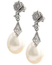 Gemstones - 0.10 Ct. Tw. Diamond & 7-8Mm Pearl 14K Earrings - Lyst