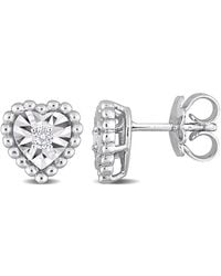 Rina Limor - 14k 0.11 Ct. Tw. Diamond Heart Halo Studs - Lyst