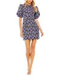 Mac Duggal - Bubble Sleeve Brocade Mini Dress - Lyst
