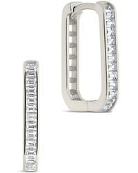 Sterling Forever - Cz Piper Rectangle Hoop Earrings - Lyst