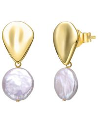 Genevive Jewelry - 14k Over Silver 13mm Pearl Dangle Earrings - Lyst