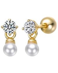 Genevive Jewelry - 14K Plated 2Mm Pearl Cz Pearl Earrings - Lyst
