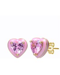 Rachel Glauber - 14k Plated Cz Heart Earrings - Lyst
