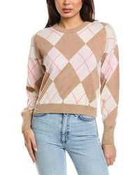 Brodie Cashmere - Argyle Balloon Sleeve Crewneck Wool & Cashmere-blend Sweater - Lyst