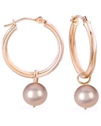 Liv Oliver - 18K Rose Plated 0.20 Ct. Tw. Gemstone 10Mm Shell Pearl Cz Drop Hoops - Lyst