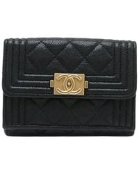 CHANEL - Black Matelasse Leather Boy Small Flap Wallet (authentic Pre-loved) - Lyst