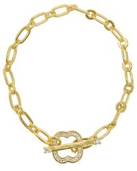 Adornia - 14k Plated Crystal Clover Paperclip Chain Bracelet - Lyst