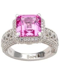 Suzy Levian - Silver 0.02 Ct. Tw. Diamond & Sapphire Statement Ring - Lyst
