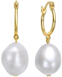 Genevive Jewelry - 14k Over Silver 14mm Pearl Hoops - Lyst