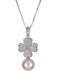 Belpearl - Silver 10mm Pearl Cz Pendant Necklace - Lyst