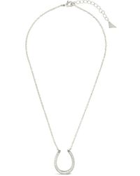 Sterling Forever Rhodium Plated Horseshoe Pendant Necklace - White