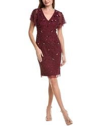 Adrianna Papell - Bead Mesh Flutter Sheath - Lyst