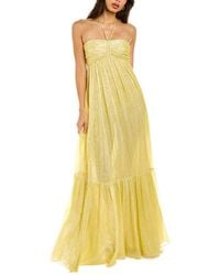 Halston Reia Lurex Chiffon Halter Silk-blend Gown - Yellow