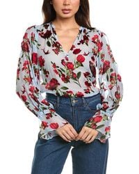 Alice + Olivia - Moranne Blouson Ruffle Sleeve Silk-Blend Top - Lyst