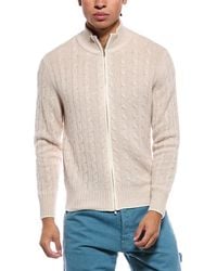 N.Peal Cashmere - Contrast Cable Full Zip 100% Cashmere Mock Neck Sweater - Lyst