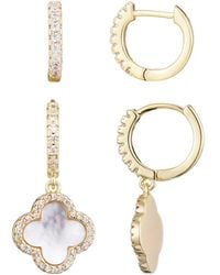 Adornia - 14K Plated Halo Clover Huggie Earrings Set - Lyst