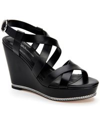 bcbg black wedge sandals