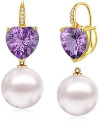Kai Fine Jewelry - 14K 7.25 Ct. Tw. Diamond & Amethyst & 12-13Mm Pearl Drop Earrings - Lyst