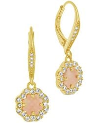 Sterling Forever - 14K Plated Frame Rose Petal Short Drop Earrings - Lyst