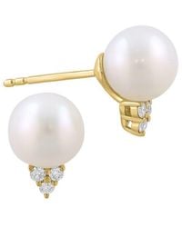 Effy Fine Jewelry - 14k 0.12 Ct. Tw. Diamond & 8mm Pearl Earrings - Lyst