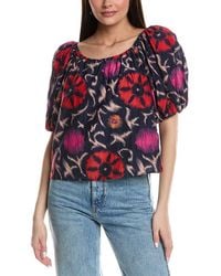 Velvet By Graham & Spencer - Bubble Sleeve Silk-Blend Top - Lyst