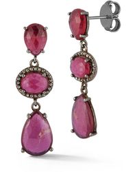 Banji Jewelry - Silver 17.10 Ct. Tw. Diamond & Glass Filled Ruby Drop Earrings - Lyst