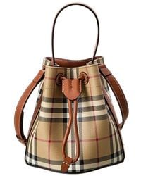 Burberry - Check Mini E-Canvas & Leather Bucket Bag - Lyst