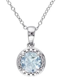 Rina Limor - Silver 1.15 Ct. Tw. Aquamarine Halo Pendant Chain Pendant Necklace - Lyst