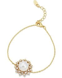 Savvy Cie - 18K Plated 11.00Mm Pearl Cz Link Bracelet - Lyst
