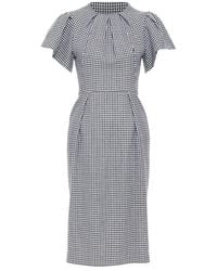 McQueen - Houndstooth Flounce Sleeve Pleat Check Cocktail Dress, Size It (Authentic Pre-Loved) - Lyst