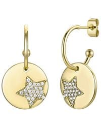 Rachel Glauber - 14k Plated Cz Charm Dangle C Hoops - Lyst