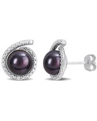 Rina Limor - Silver Diamond 8-8.5mm Pearl Swirl Studs - Lyst