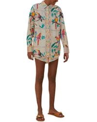 FARM Rio - Linen-blend Stitched Birds Scarf Off-white Short - Lyst
