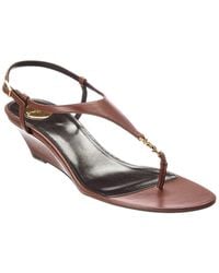 Saint Laurent - Cassandra Leather Wedge Sandal - Lyst