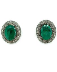 Arthur Marder Fine Jewelry 14k & Silver 6.45 Ct. Tw. Diamond & Emerald Earrings - Green