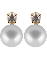 Splendid - 14k 0.20 Ct. Tw. Diamond & 8-8.5mm Freshwater Pearl Studs - Lyst