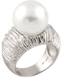 Splendid Splendid Pearl Rhodium Plated 14-15mm Pearl Cz Ring - Metallic
