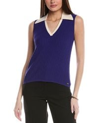 St. John - Textured Rib Knit Collar Shell - Lyst