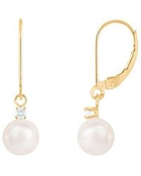 Splendid - 14k 0.1 Ct. Tw. Diamond 7-7.5mm Pearl Earrings - Lyst