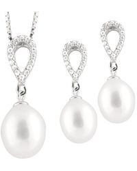 Splendid - Silver 7-9mm Freshwater Pearl & Cz Earrings & Necklace Set Set - Lyst
