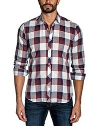 Jared Lang Mens Shirt in Red and Navy Plaid
