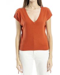 Max Studio - Ruched Cap Sleeve Linen-Blend Sweater - Lyst