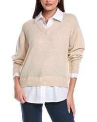 Brodie Cashmere - Shirting V-Neck Cashmere Sweater - Lyst