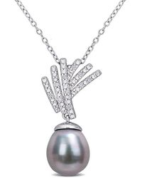 Rina Limor - Silver 0.05 Ct. Tw. Diamond 9.5-10mm Pearl Necklace - Lyst