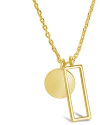 Sterling Forever 14k Plated Rectangle & Circle Pendant Necklace - Metallic