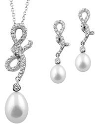 Splendid - Silver 8-9mm Freshwater Pearl Earrings & Necklace Set - Lyst