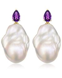 Kai Fine Jewelry - 14K 0.70 Ct. Tw. Amethyst & 16-17Mm Pearl Drop Earrings - Lyst